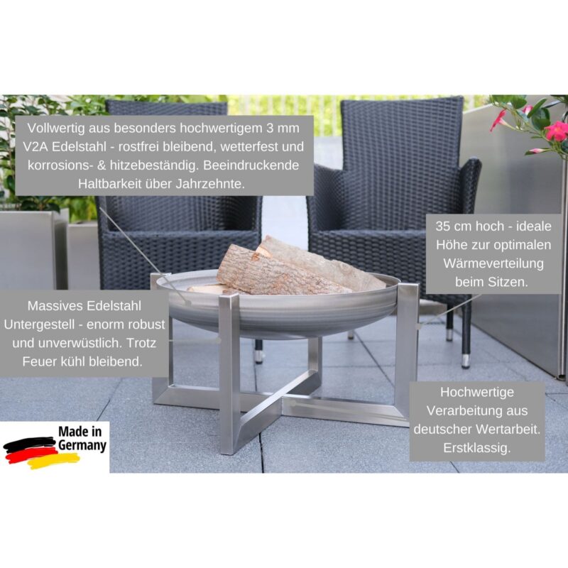 Designer Edelstahl Feuerschale "Exzentrik" mit Deckel – Bild 20