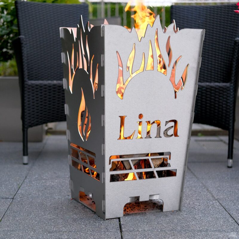 Edelstahl Feuerkorb "Königsfeuer" personalisierbar