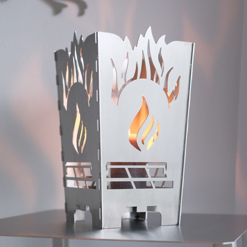 Edelstahl Designer Tischfeuer "Brillanz" Windlicht – Bild 6