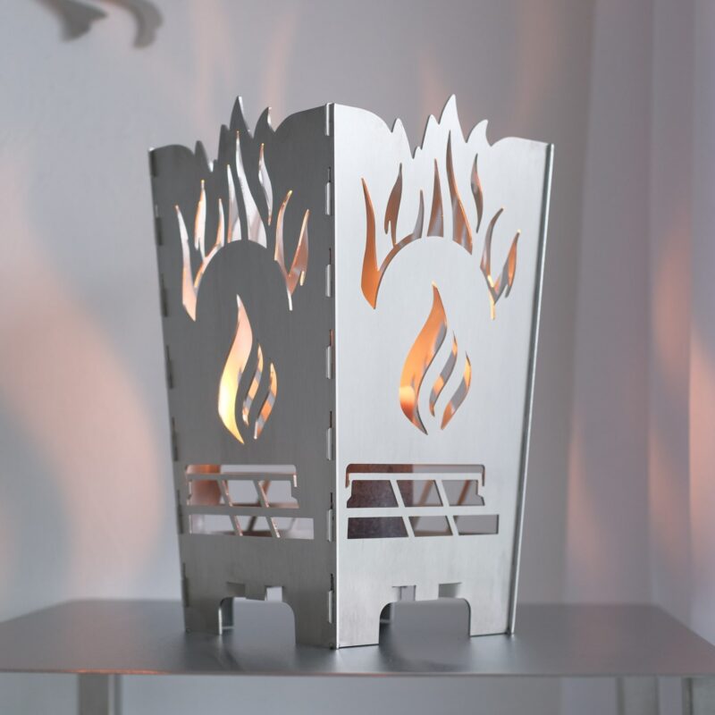 Edelstahl Designer Tischfeuer "Brillanz" Windlicht – Bild 7