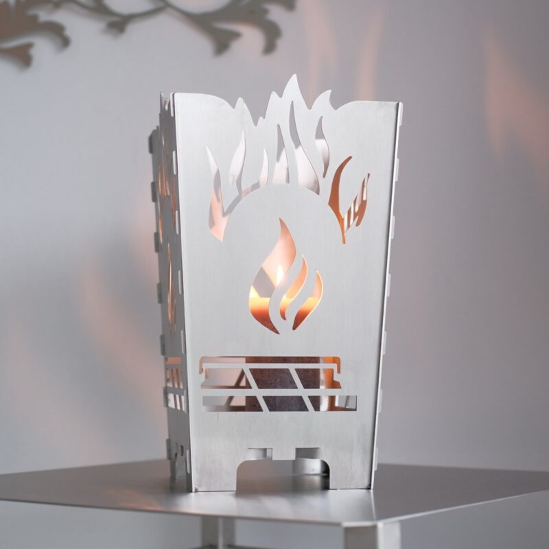 Edelstahl Designer Tischfeuer "Brillanz" Windlicht – Bild 8