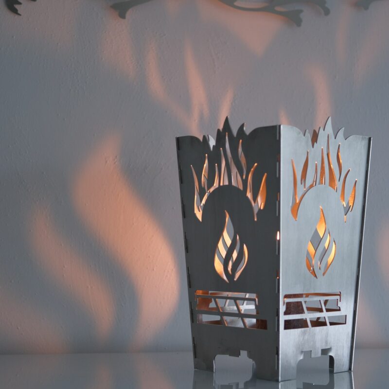Edelstahl Designer Tischfeuer "Brillanz" Windlicht – Bild 5