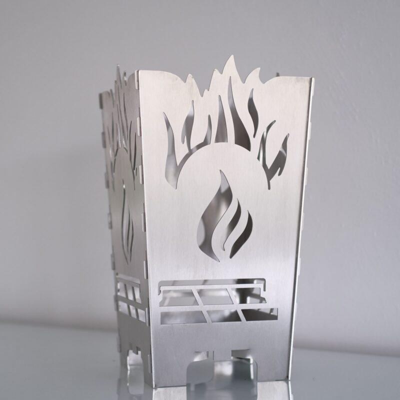 Edelstahl Designer Tischfeuer "Brillanz" Windlicht – Bild 11