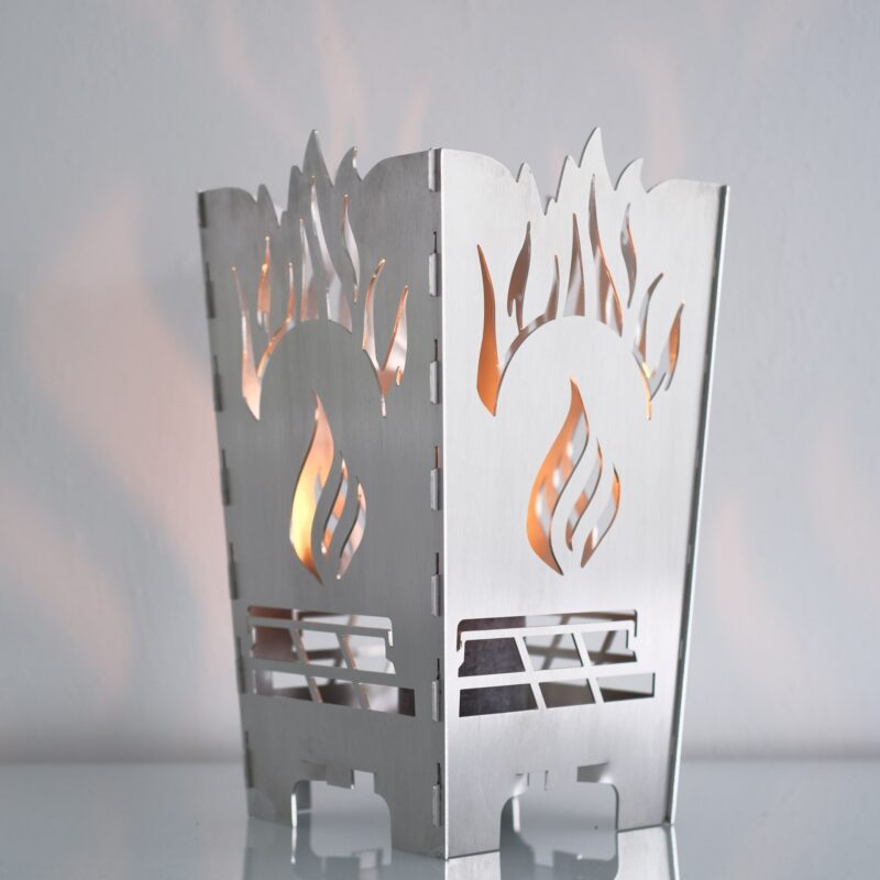 Edelstahl Designer Tischfeuer "Brillanz" Windlicht