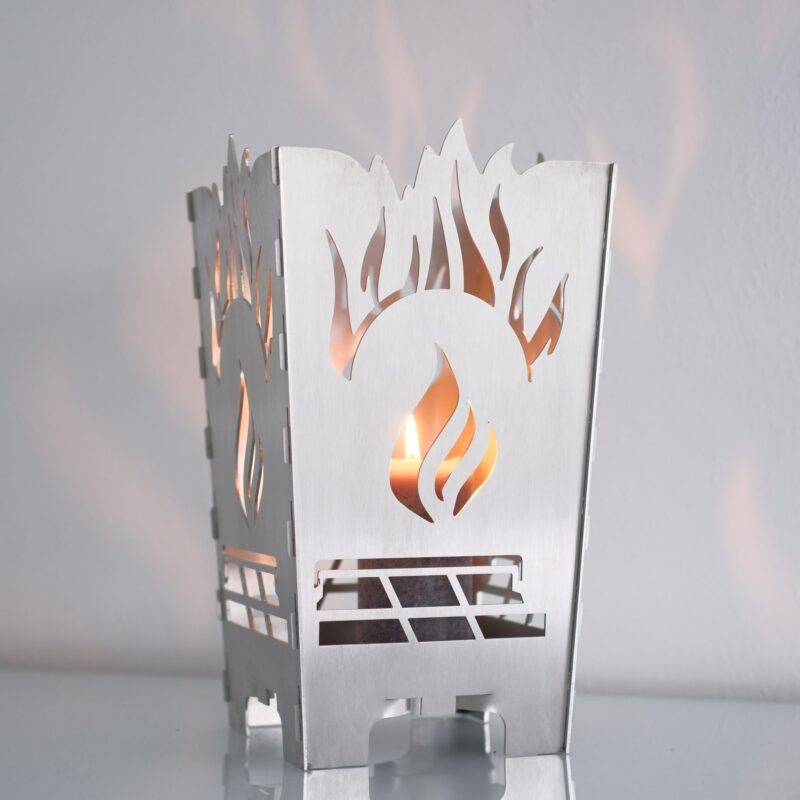 Edelstahl Designer Tischfeuer "Brillanz" Windlicht – Bild 2