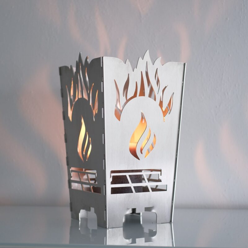 Edelstahl Designer Tischfeuer "Brillanz" Windlicht – Bild 3