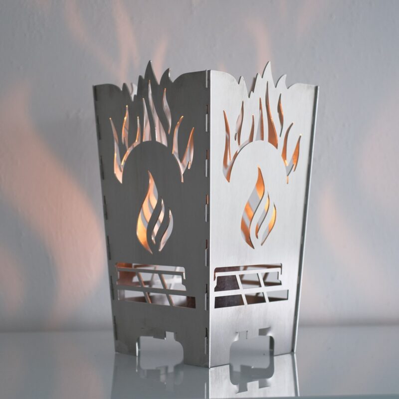 Edelstahl Designer Tischfeuer "Brillanz" Windlicht – Bild 4