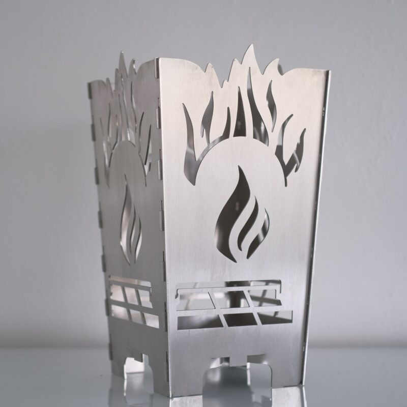 Edelstahl Designer Tischfeuer "Brillanz" Windlicht – Bild 9