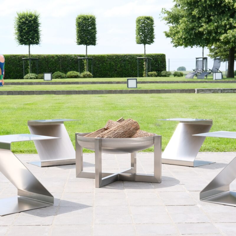 Designer Edelstahl Feuerschale "Exzentrik" mit Deckel – Bild 12