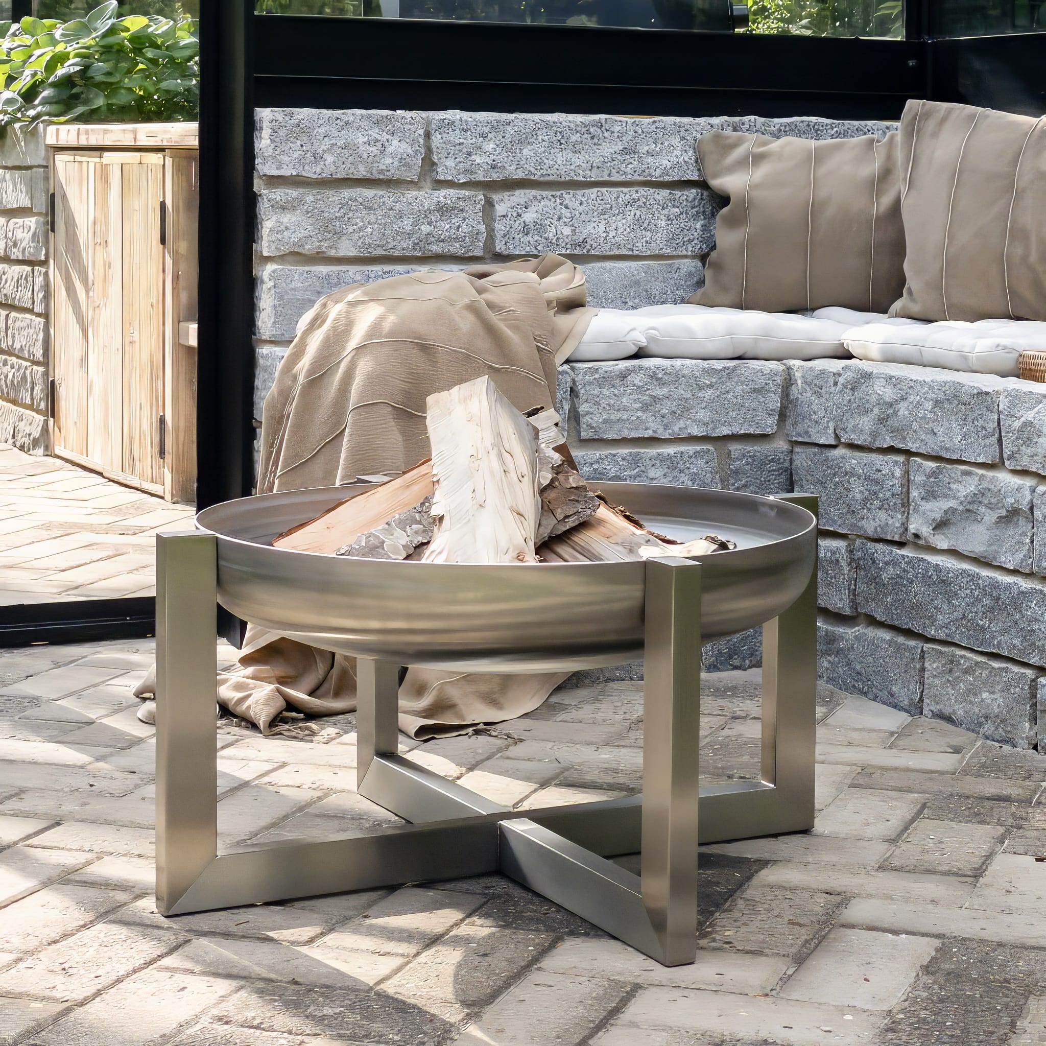 Designer Edelstahl Feuerschale "Exzentrik" mit Deckel – Bild 11