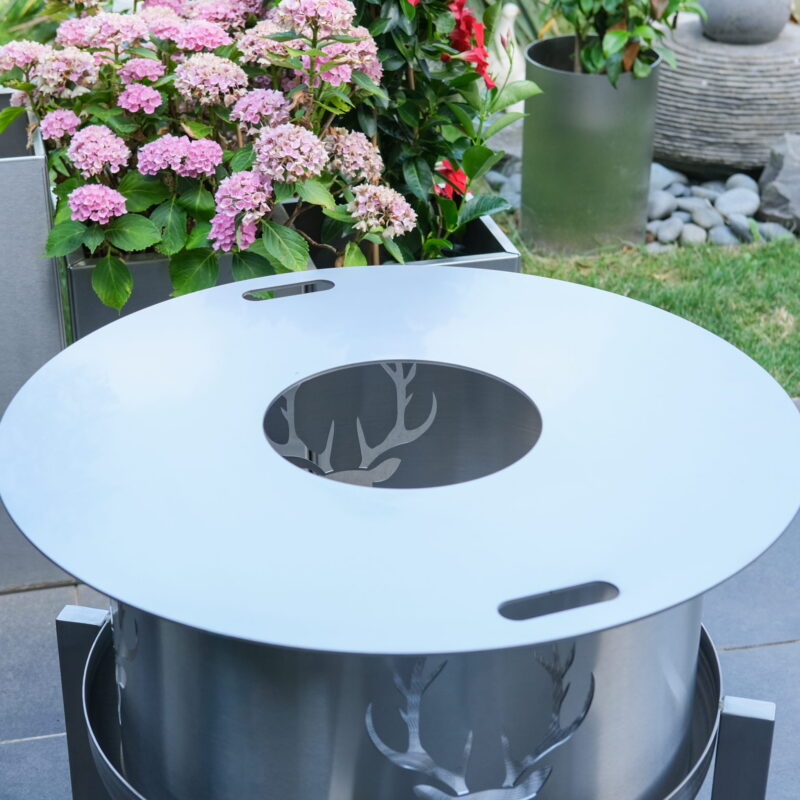 Designer Edelstahl Feuertonne "Exzentrik" mit Grillring – Bild 5