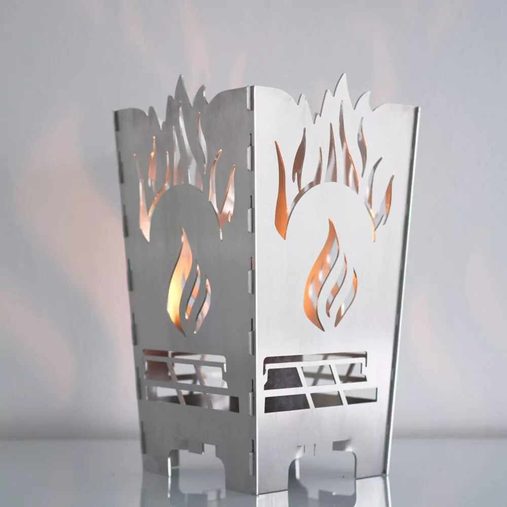 Edelstahl Designer Tischfeuer "Brillanz" Windlicht