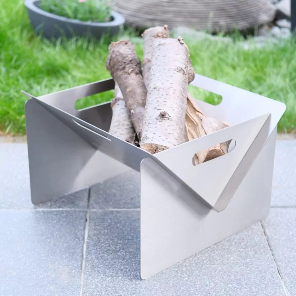 Kleine Camping Edelstahl Feuerschale "Kristallin" (steckbar)